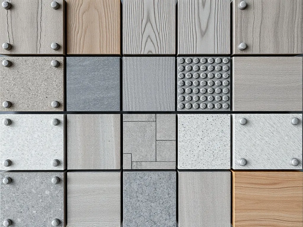 Selection of metal, stone and wood material samples arranged